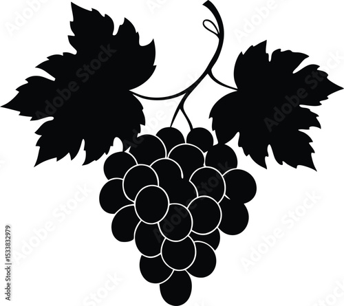 Silhouette Of A Bunch Of Grapes On Vine - Premium Design Element