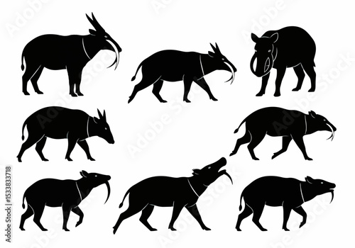 Silhouette of Babirusa animal poses