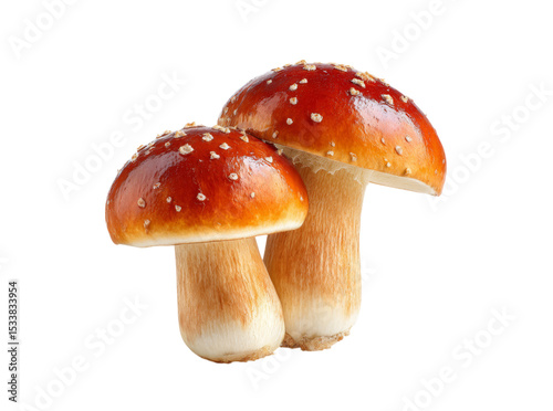 Two fresh porcini mushrooms isolated on black background, Isolated On Transparent Background
