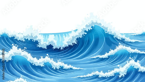 Dynamic ocean waves in vector style, splashing water elements ideal for marine, summer, or water motion illustrations.