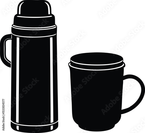 Silhouette Of A Thermos And Cup - High Quality Vector Graphic