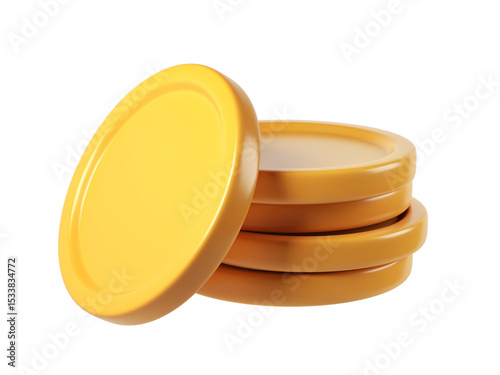 3d rendering icon of a stack of shiny gold coins leaning against a transparent background, perfect for finance and investment concepts