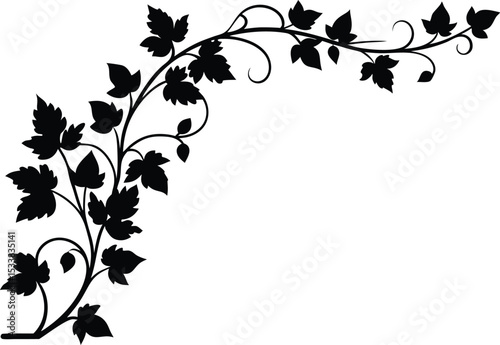 Silhouette Of Corner Border With Fall Vines - Premium Design Element
