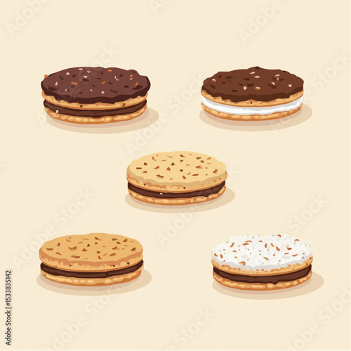 Delightful assortment of sweet cream-filled cookie sandwiches on a light backdrop