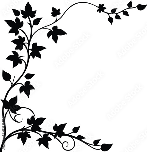 Silhouette Of Corner Border With Fall Vines - Autumn Themed Illustration