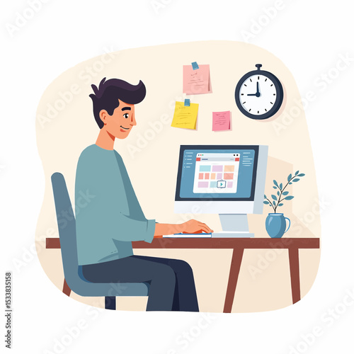Modern workspace with a focused individual engaging in digital creativity during a productive afternoon