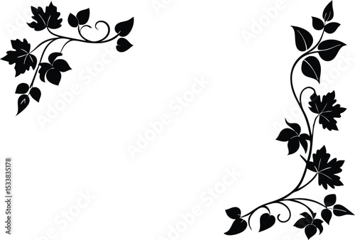 Silhouette Of Corner Border With Fall Vines - Seasonal Decor Concept