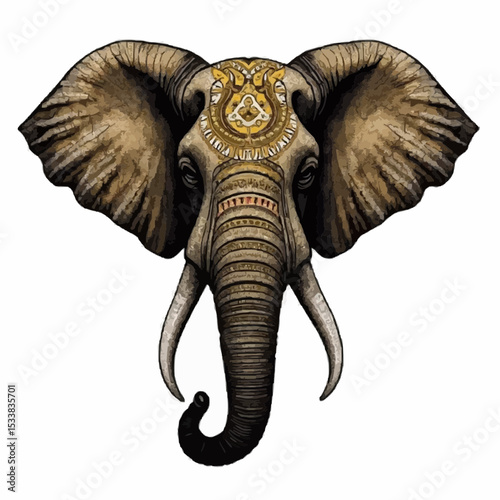 Majestic elephant adorned with intricate patterns representing grace and strength in a vibrant artistic rendition