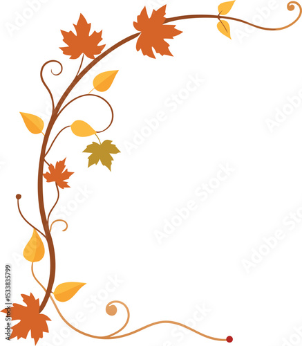 Corner Border With Fall Vines On Transparent Background - High Quality Vector Graphic