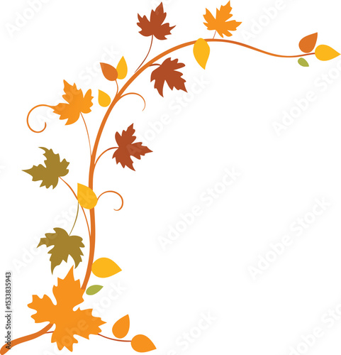 Corner Border With Fall Vines On Transparent Background - Detailed Hand Drawn Style