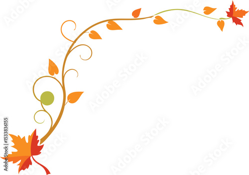 Corner Border With Fall Vines On Transparent Background - Vibrant Colors Illustration