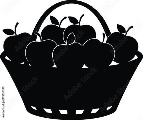 Silhouette Of A Basket Full Of Apples - High Quality Vector Graphic