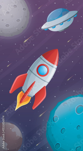 Space rocket launch in universe