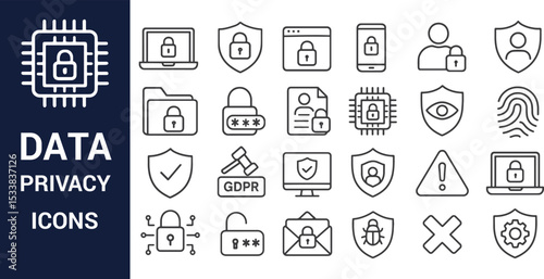 Data Privacy Icons A Comprehensive Set of Line Icons for Cybersecurity and Data Protection