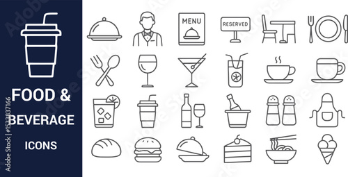 Food and Beverage Icons Restaurant, Cafe, and Drink Line Art Graphics