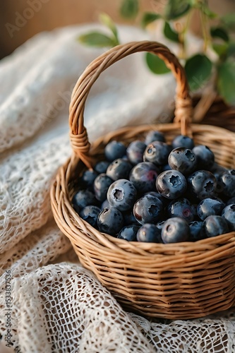 Wallpaper Mural Wild lowbush blueberries in a wicker basket on a lace cloth, cozy cottagecore aesthetic, soft light”
 Torontodigital.ca