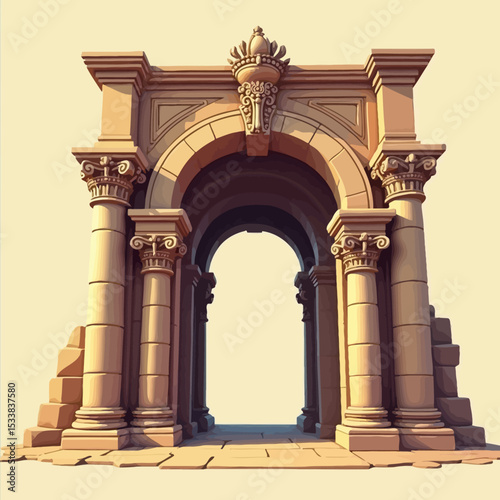 Stylized classical archway with detailed pillars and ornamental top, ideal for historical or fantasy scenes.