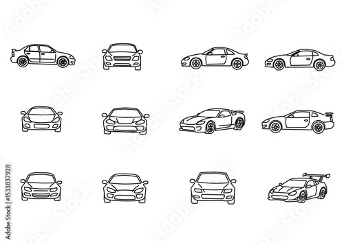 Line Art Car Outlines Different Views Collection