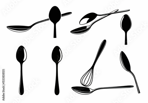 Spoon utensil kitchenware silhouette assortment objects