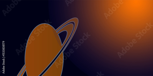 Flat vector illustration of Saturn isolated on dark blue background