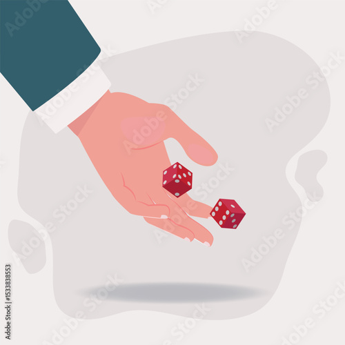 Businessman hand throwing red dice. Gambling and risk in business concept design Illustration
