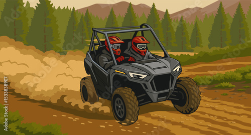 Side by side Vehicle Racing on Forest Track illustration vector art