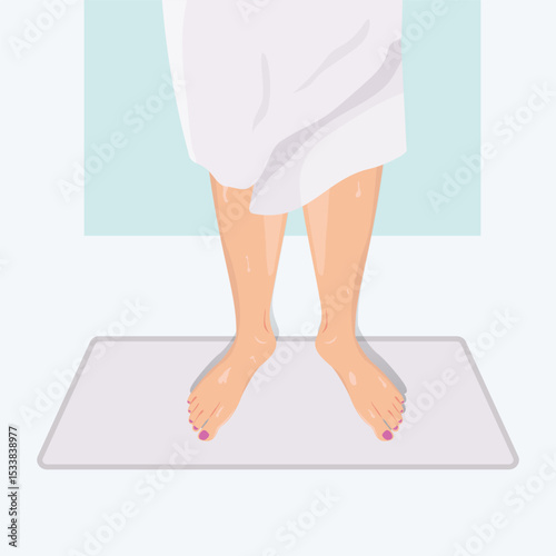 Woman feet with white towel after bathing design illustration