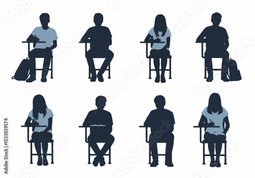 Students sitting desk class education studying test