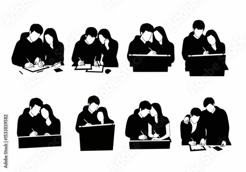 Students study collaborating writing togetherness education concept
