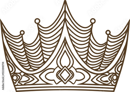 Elegant royal crown outline with intricate line design vintage decorative king or queen symbol illustration