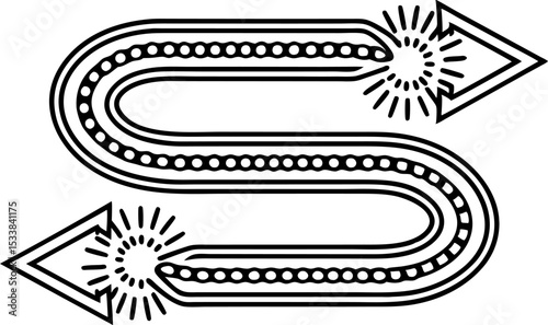 S shaped arrow with dotted line path and directional burst accents,  abstract guidance or process concept