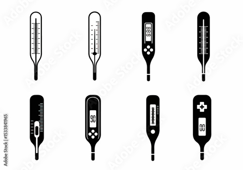 Thermometer collection medical temperature tool icon