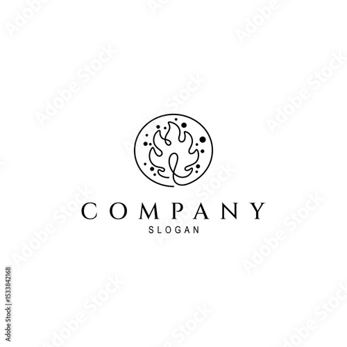 monstera plant logo decorated with bubbles in linear design style
