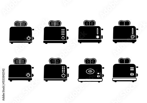Toaster assortment black and white appliance icons