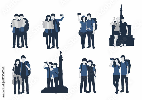Tourist couples sightseeing adventure travel vacation trip