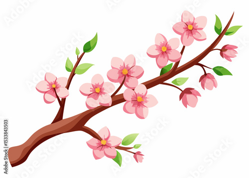Cherry blossom branch with sakura flower. Watercolor cherry blossom Creative vector cartoon illustration
