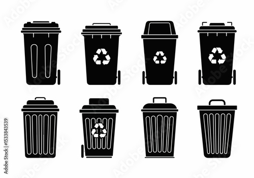 Trash cans recycling container garbage waste bins icons