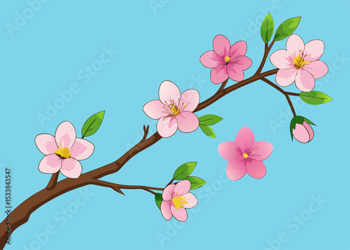 Cherry blossom with watercolor Sakura flower branch. pink flowering plant against white background