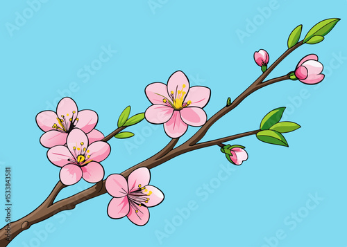 Cherry blossom with watercolor Sakura flower branch. pink flowering plant against white background