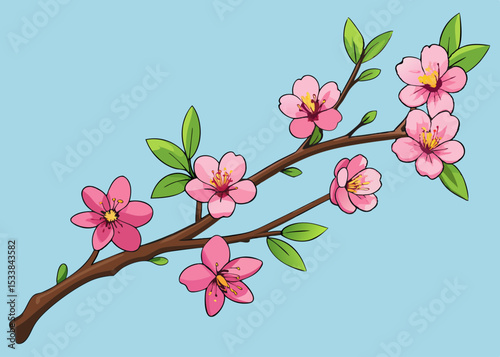 Cherry blossom with watercolor Sakura flower branch. pink flowering plant against white background