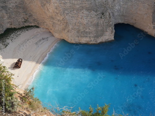 Fototapeta Naklejka Na Ścianę i Meble -  Iconic Navagio Beach with shipwreck and turquoise waters, Zakynthos, Greece