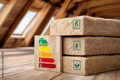 Natural hemp fiber insulation panels achieving highest energy efficiency rating in wooden attic