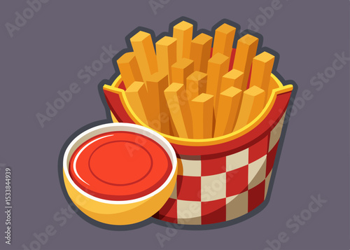 Crispy French Fries in a Red Carton A Delicious Fast Food restaurant food flat vector illustration