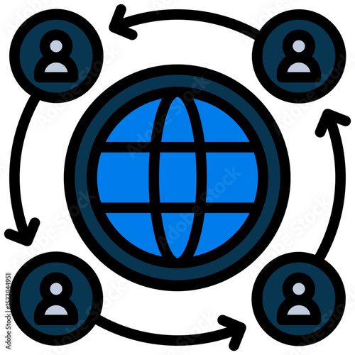 Global Relations Outline Flat Icon, Online Digital Marketing icon in Outline Flat Design Style