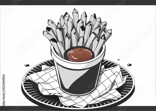 French fries vintage style Minimalist concept vector illustration