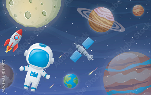 Fototapeta Naklejka Na Ścianę i Meble -  Space background with astronaut and planets