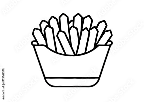 Crispy French Fries in a minimalist black linear isolated on white background