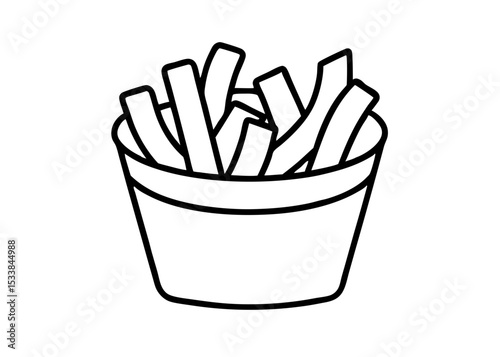 Crispy French Fries in a minimalist black linear isolated on white background
