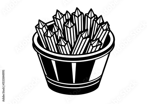 Hand Drawn French Fries in Engraving Style Burger Sandwich with potatoes fries chips in a paper cup vector cartoon illustration