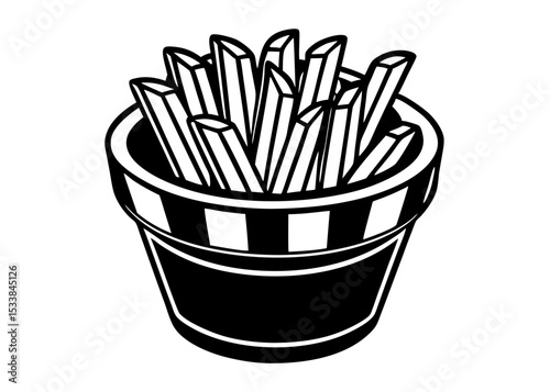 Hand Drawn French Fries in Engraving Style Burger Sandwich with potatoes fries chips in a paper cup vector cartoon illustration